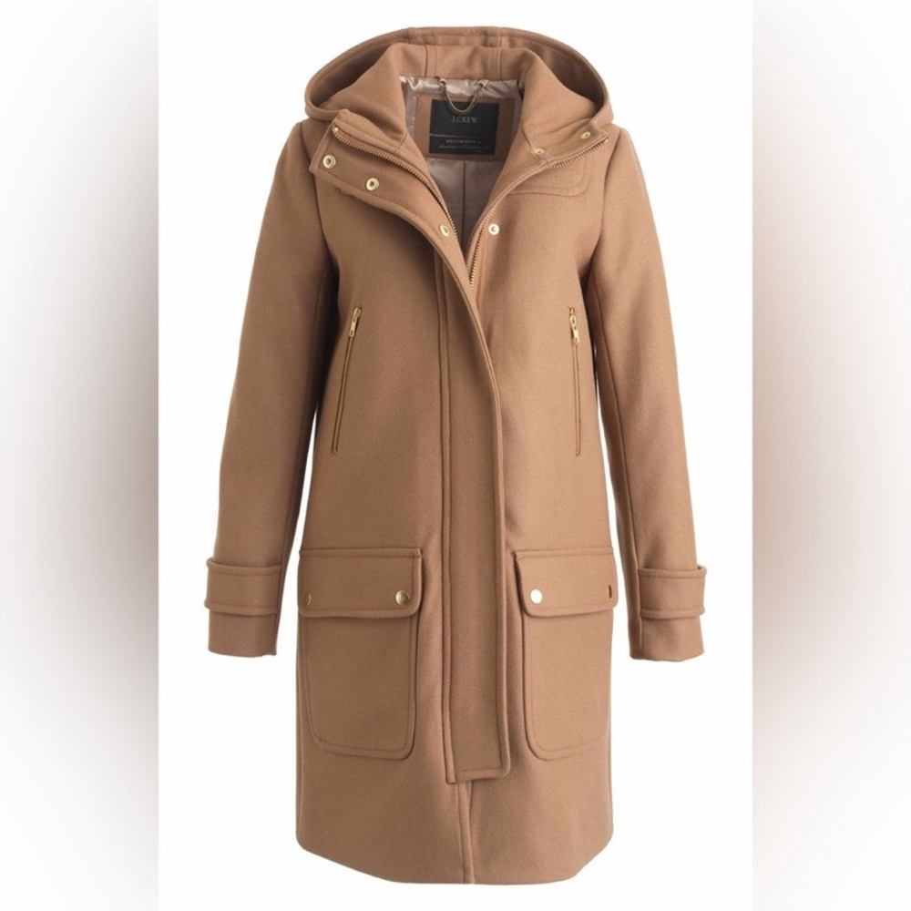 J. Crew Melton Wool Duffle Coat Warm Camel Tan Brown Size 2